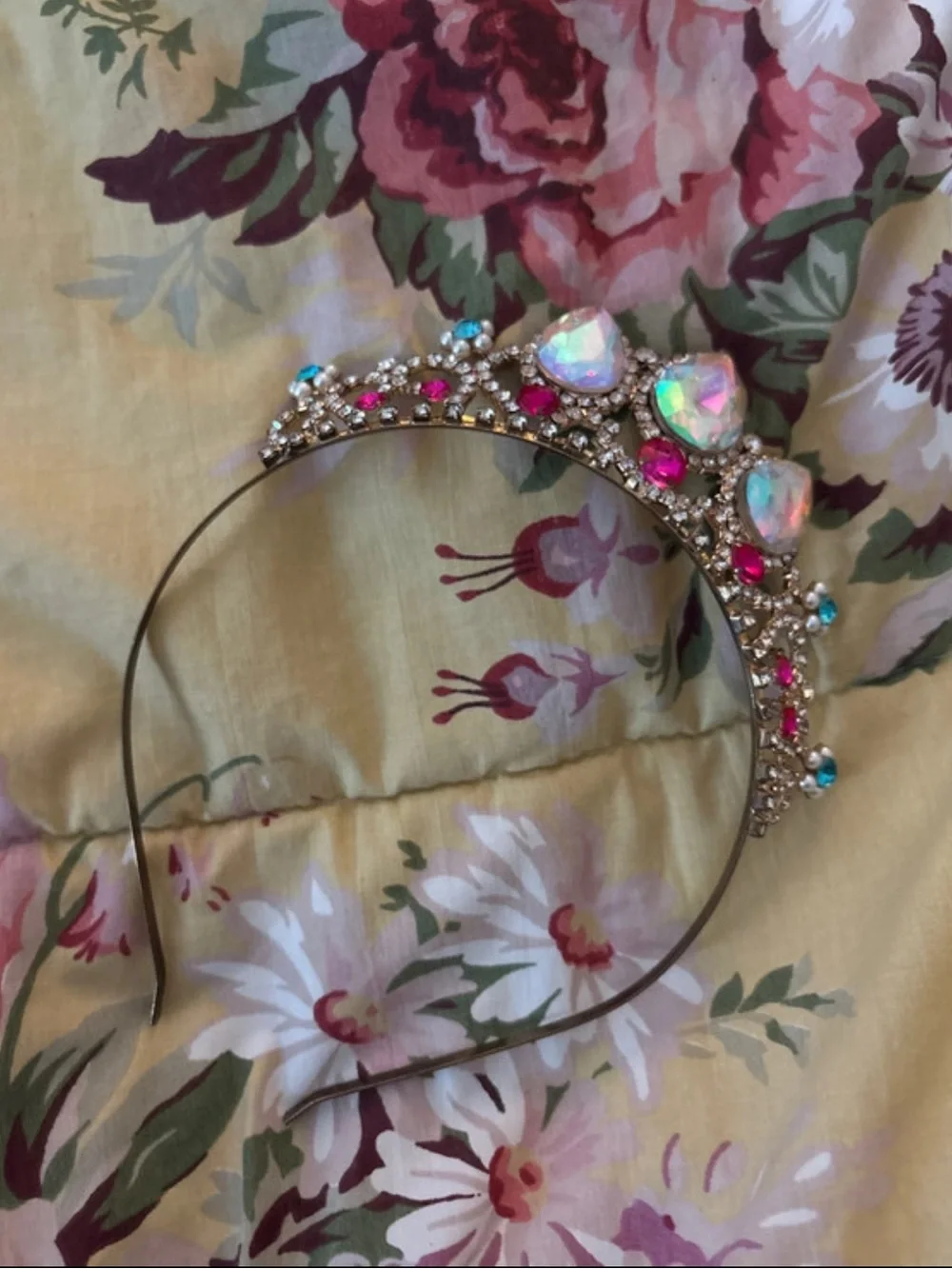 Crystal and Iridescent Heart Tiara Headband - Pink Accents